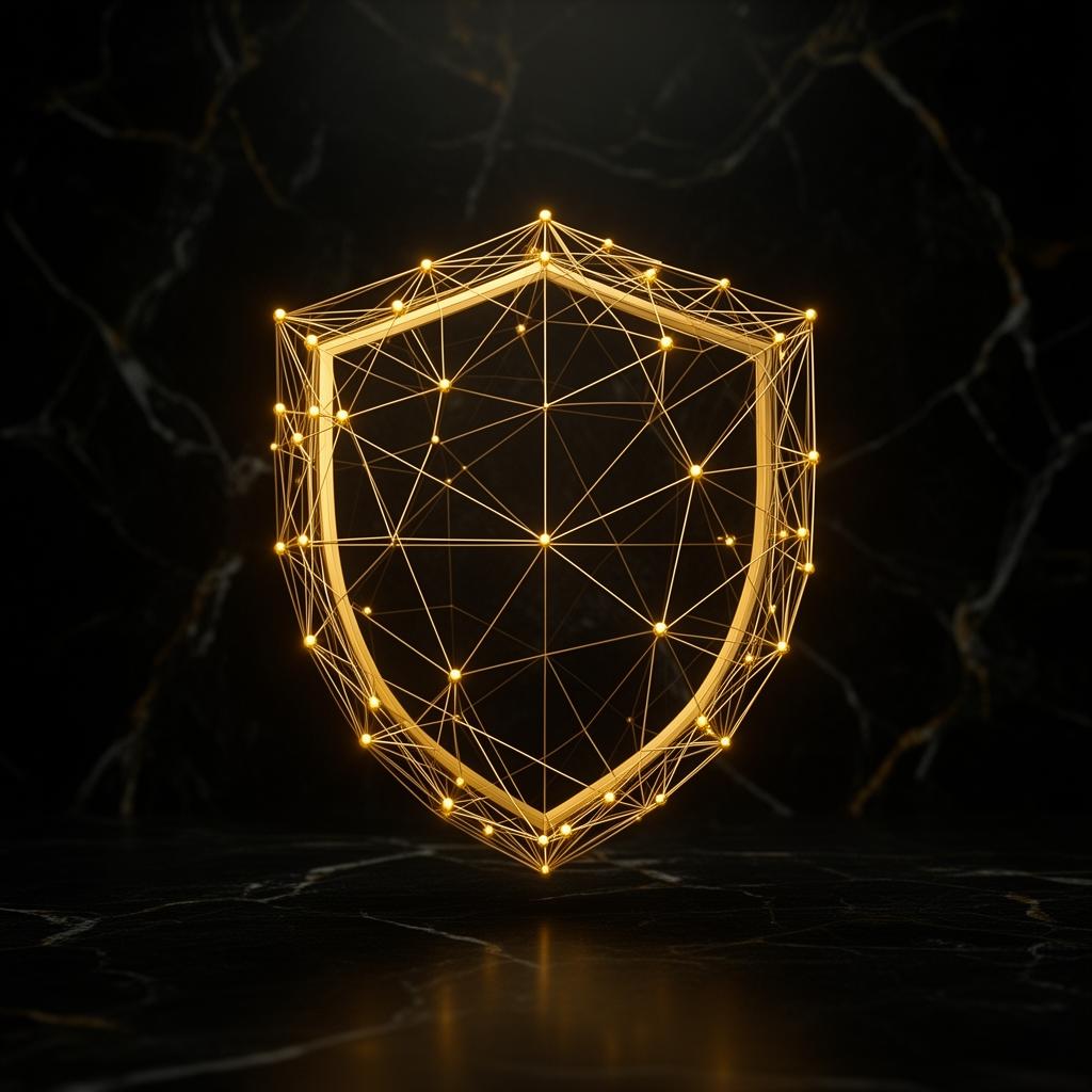 Faceted onyx monolith refracting golden light